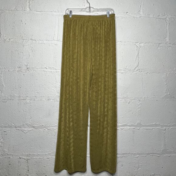 12th Tribe Women's Green Pleated Wide Leg Palazzo Pants Size Large Pull-On - Picture 2 of 5